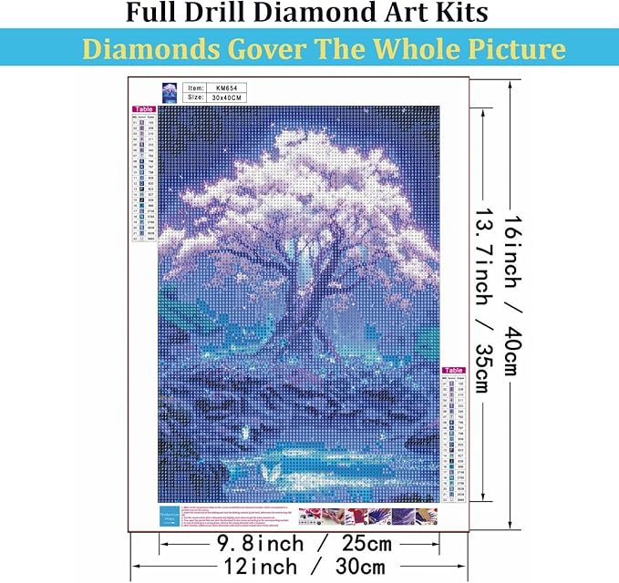 Mosaflare 5D Diamond Painting Kits for Adults, Cherry Blossom Tree Diamond Art for Beginners, DIY Moon Full Round Drill Paint by Diamonds Dot Gem Art for Adults, Home Wall Decor 12x16 Inch
