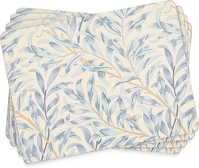 Pimpernel Morris & Co Willow Bough Blue Placemats, Set of 4 - Soft Blue Botanical Mats with Cork Backing for Dining Table Decor & Modern Tableware Accent for Everyday Meals at Home & Restaurants Use