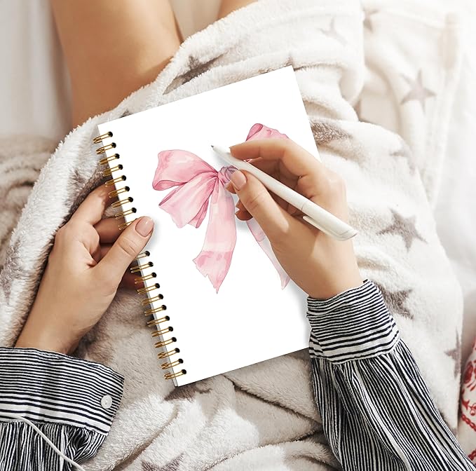 Coquette Pink Bow Notebook, Pink Preppy Spiral Notebook 5.5x8.3, Girly Aesthetic Journal for Women, Coquette Girly Office Supplies, Preppy Gifts for Women, Spiral Journal
