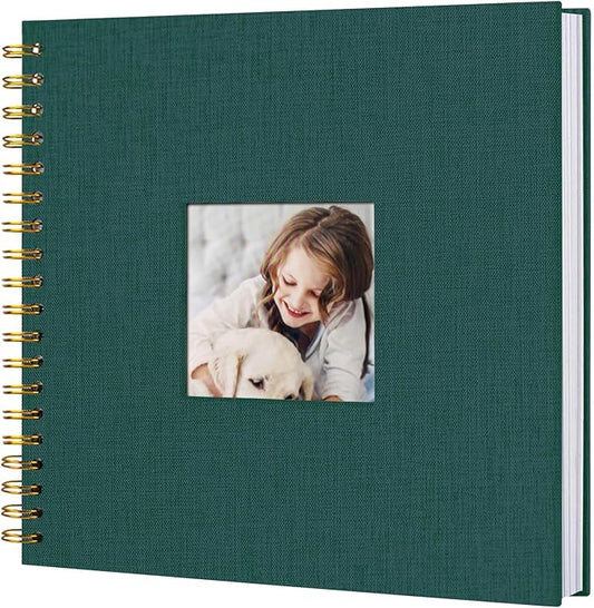 10 x 10 Inch Scrapbook Photo Album, DIY Memory Book Linen Cover for Photos, Hardcover Kraft White Pages Scrap Book Photo Albums for Travel, Wedding Anniversary Family Christmas Baby 40 Pages, Green