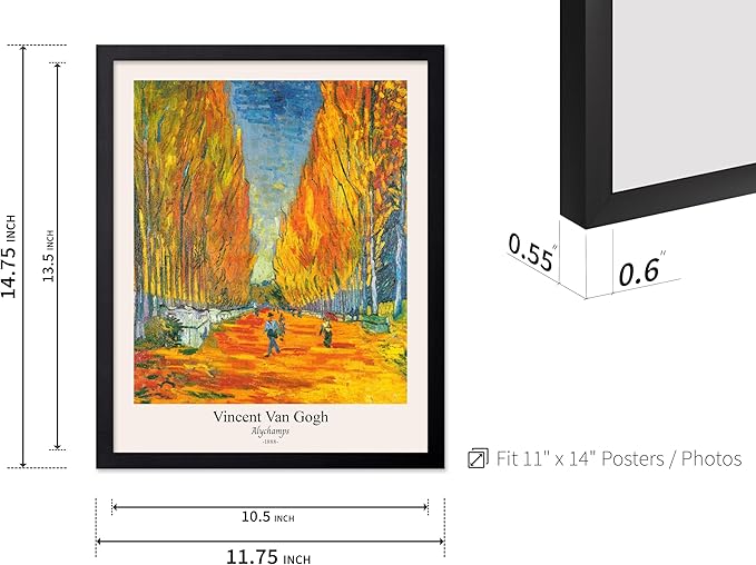 Monem Art Vintage Van Gogh Poster - Retro Alychamps Print - Les Alyscamps Art - Impressionism Art - Fine Art - Classic Painting Art - Great Bedroom or Office Wall Decor - 11x14 Black Framed