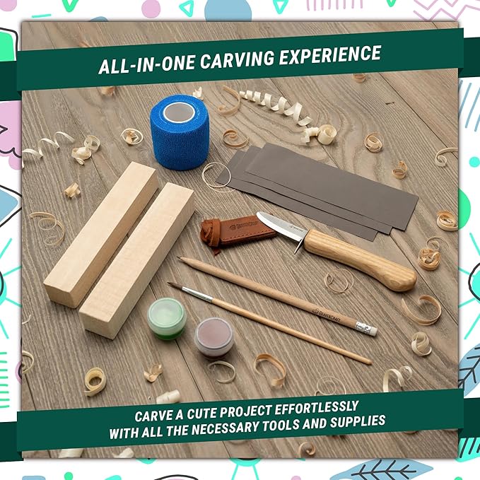 BeaverCraft Wood Carving Kit DIY 08 - Whittling Kit for Beginners - Hobby Kits Whittling Set Includes Safety Wood Carving Knife, Basswood Blocks