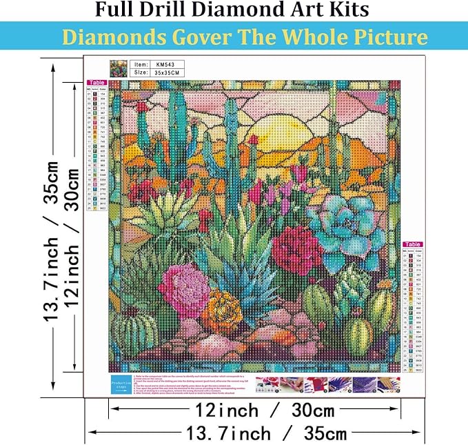 Mosaflare 5D Diamond Painting Kits for Adults, Stained Glass Cactus Diamond Art for Beginners, DIY Full Round Drill Paint by Diamonds Dot Gem Art for Adults, Home Wall Decor 13.7x13.7 Inch