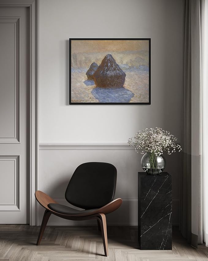 Haystacks Claude Monet Wall Art Print Poster, Impressionist Painting Wall Art Wall Decor, for Bedroom and Living room Bathroom Decor 115 (Haystacks, 16 x 20 inches, Black Frame)