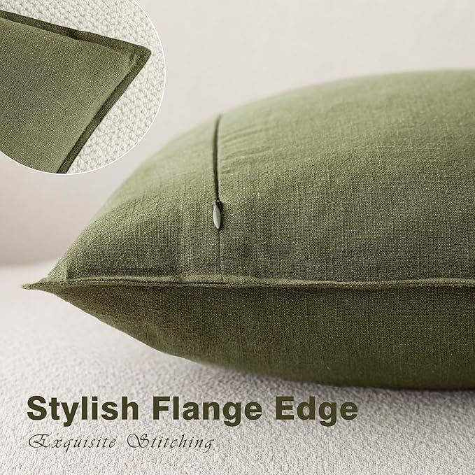 Foindtower Pack of 2, Decorative Linen Soild Throw Pillow Covers Soft Accent Cushion Case Boho Farmhouse Pillowcase for Chair Couch Sofa Bedroom Living Room Home Decor 22 x 22 Inch Olive Green