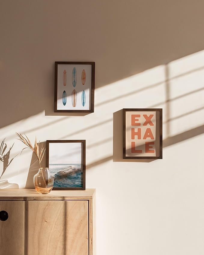 HAUS AND HUES 6x8 Walnut Oak Wooden Picture Frame - Set of 3 6x8 Poster Frame - Premium Oak, Vertical Hang, Shatterproof Plexiglass - Ideal for Home, Room, Office (6x8-inch, Walnut, Set of 3)