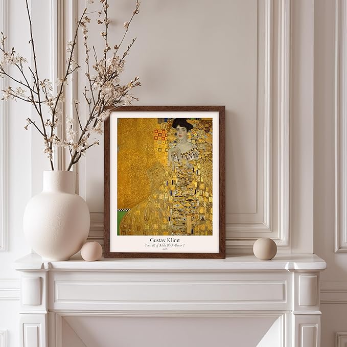 Poster Master Vintage Gustav Klimt Poster - Retro Portrait of Adele Bloch-Bauer Print - Art Nouveau - Lady in Gold Art - Gold Leaf Art - Classic Painting - Living Room Decor - 8x10 Brown Framed