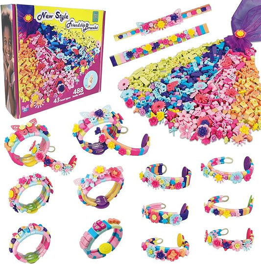 BOLVISEP Friendship Bracelet Making Kit for Girls, 6-12 Year Old Girl Christmas Birthday Gifts, Arts and Crafts Kits for Kids, Kid Rubber Band Bracelet Making Kit with Charm (Butterfly&Flower) 488PCS