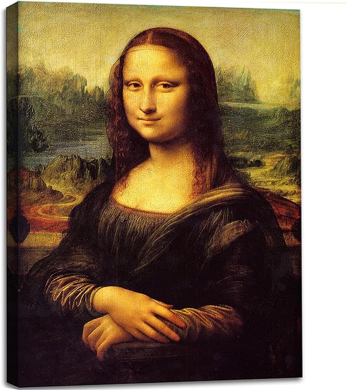 Mona Lisa Canvas Print Wall Art, The World Classic Art Reproductions by Leonardo DaVinci, Stretched Framed Painting Picture Poster Wall Decor for Living Room Bedroom 16x24 inch