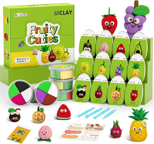 ARTPAR Air Dry Clay Kit for Kids - 12 Fruit DIY Modeling Magic Clay, Soft & Non-Sticky with Tools & Tutorials, Perfect for Classroom Art Activities,School Crafts & Party Favors Birthday Gifts