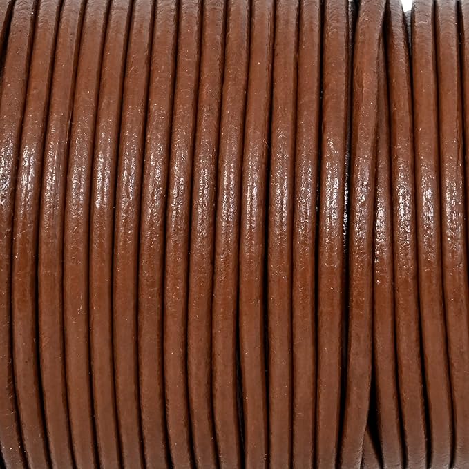 GENIQUE Real/Genuine Round Leather String Cord for Necklace, Bracelets, Jewelry, Kumihimo Braiding, DIY Projects (20 Metres) (2mm, Light Brown)