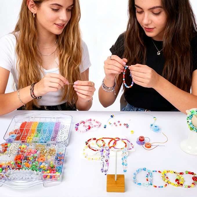 Jewelry Making Kit 4mm Glass Seed Beads for Jewelry Bracelet Making Kit,Pearl Bead with Letter Beads and Stickers,Friendship Bracelet DIY Art Craft Bag Charm Supplies