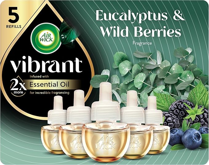 Air Wick Vibrant Plug In Scented Oil Refill,Eucalyptus & Wild Berries, 5 ct