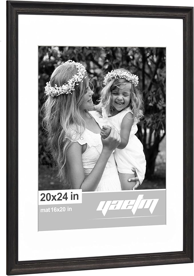 Yaetm 20x24 Picture Frame Matted to 16x20 Set of 2, 1.4" Wide Molding & Distressed Black Poster Frames for for Wall Gallery, Home and Office, Wall Mount (2 pack, Black)