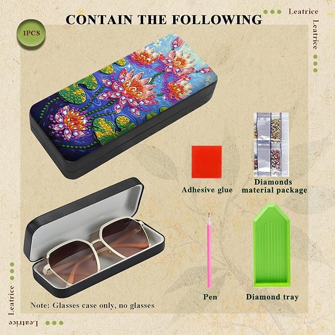 Leatrice Flower Diamond Art Kits for Adults Small Diamond Painting Kit Gem Art Paint by Diamonds Dot Eyeglasses Case 5d Diamond Art DIY for Beginner Women Lotus