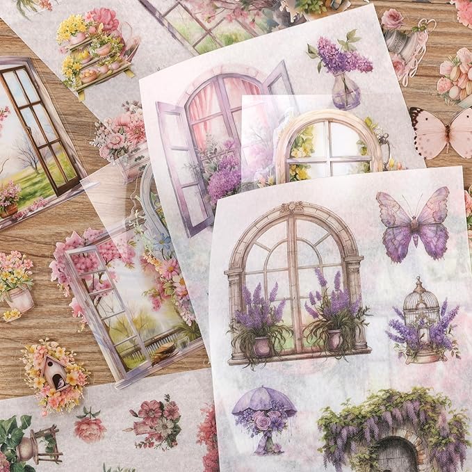 Garden Landscape Scrapbook Stickers 36 Sheets 200 Pre-Cut Washi Stickers for Journaling PET Transparent Sticker 18 Sheets Scrapbook Paper Decorative or DIY Crafts Arts and Crafting Projects