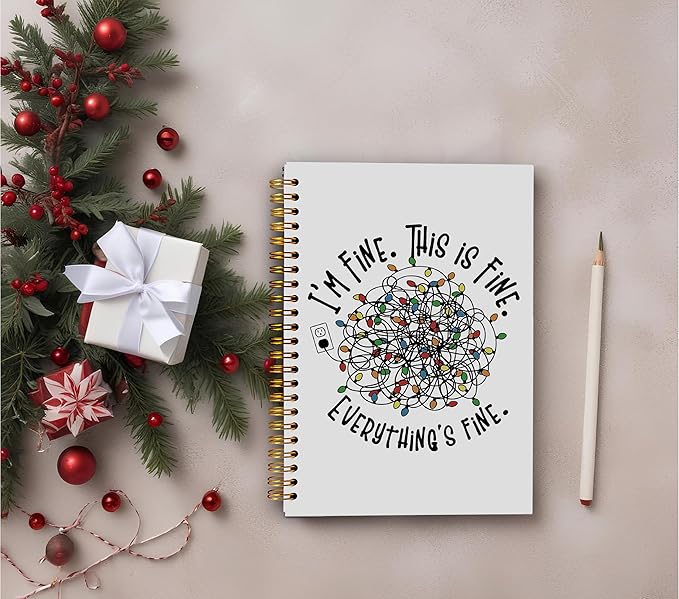 I'm Fine This is Fine Everything's Fine Christmas Notebook, Funny Christmas Journal, Christmas Office Gifts for Coworkers, Christmas Composition Notebook, Spiral Notebook 5.5x8.3 Inch