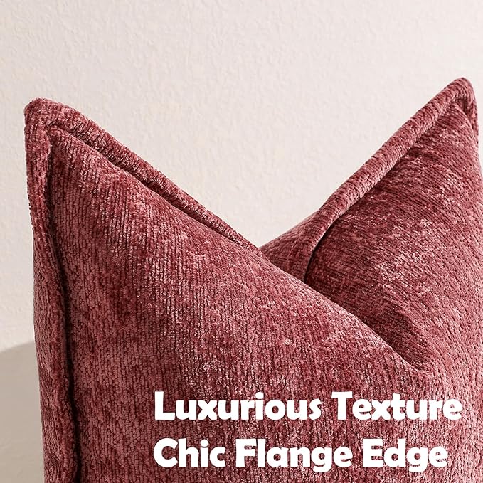 Pack of 2 Christmas Burgundy Fall Decorative Throw Pillow Covers 20x20 Cozy Soft Chenille Accent Vintage Square Couch Pillow Covers for Home Decor Bed Sofa Living Room