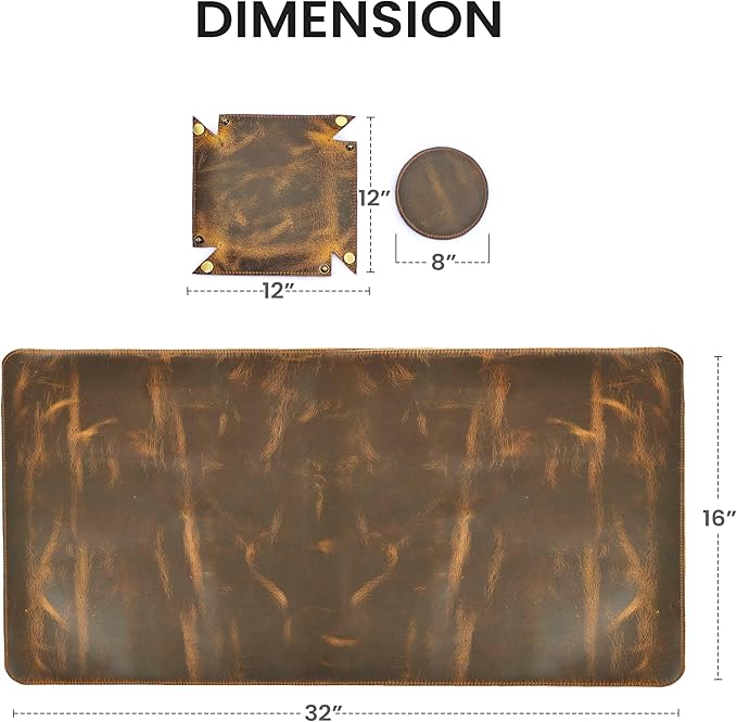 LEATHER VILLAGE Real Leather Desk Pad (3mm) Thick Double Layer Desk Mat Cover Blotter Large Full Grain Protector for Keyboard, Mouse & Laptop – Office Table Mat & Desktop Accessories–(32''x16'')-Brown