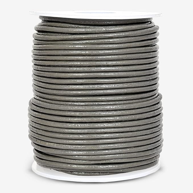 GENIQUE Real/Genuine Round Leather String Cord for Necklace, Bracelets, Jewelry, Kumihimo Braiding, DIY Projects (20 Metres) (2mm, Grey)
