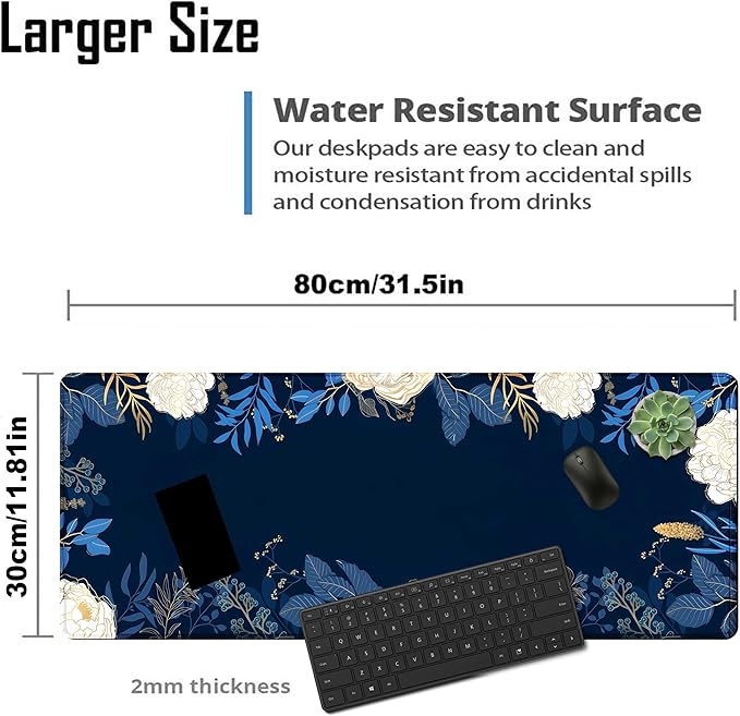 Flowers Plants Mouse Pads for Desk,Premium Textured Large Mouse Pad for Women with Non-Slip Rubber Base, Pink Gold Design Mouse Mat with Stitched Edge Desktop Protection Mat for Computers Laptop