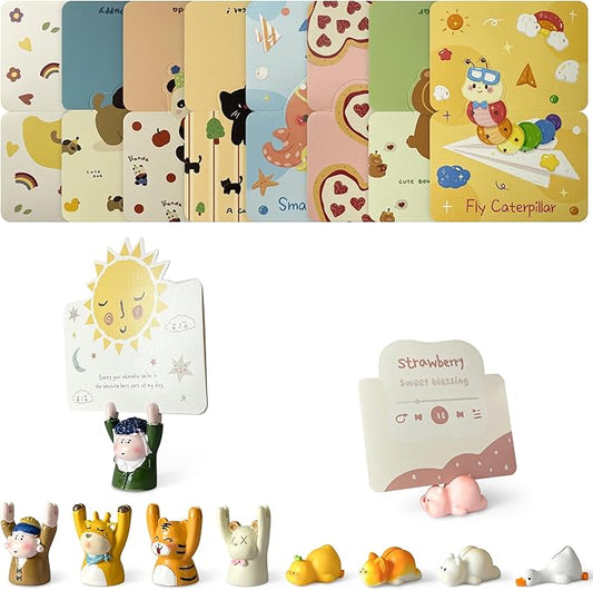Geiomoo Mini Resin Gifts with Greeting Cards, Cute Embellishments Ornament Set for Craft Party Decor (10 Pack+10 Pcs Card)