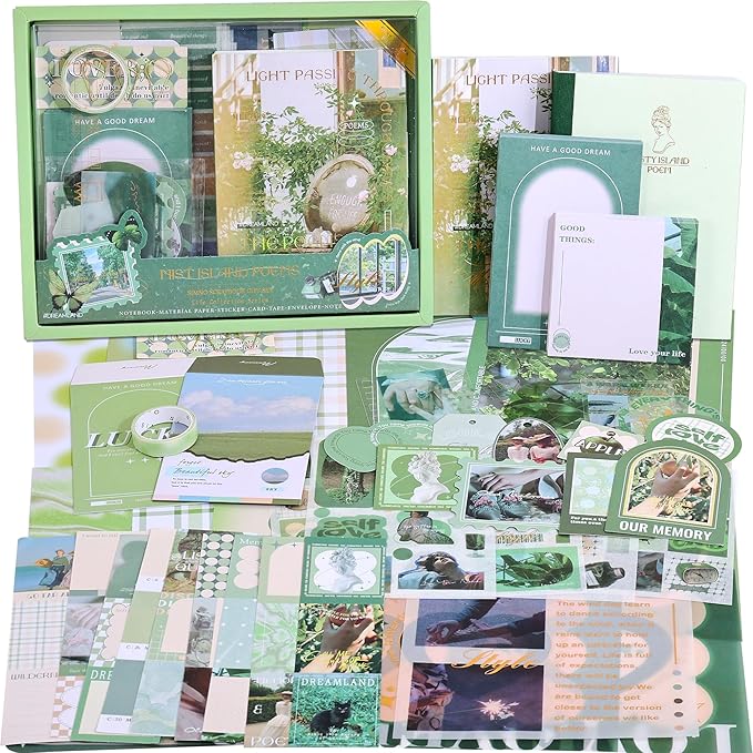 emmoolife Scrapbooking Supplies Kit, Vintage Aesthetic Scrapbook Kit for Bullet Junk Journal, Stationery, A6 Grid Notebook, DIY Journaling Supplies, Birthday Craft Gift for Teen Girl Kid Women
