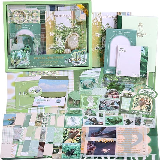 emmoolife Scrapbooking Supplies Kit, Vintage Aesthetic Scrapbook Kit for Bullet Junk Journal, Stationery, A6 Grid Notebook, DIY Journaling Supplies, Birthday Craft Gift for Teen Girl Kid Women