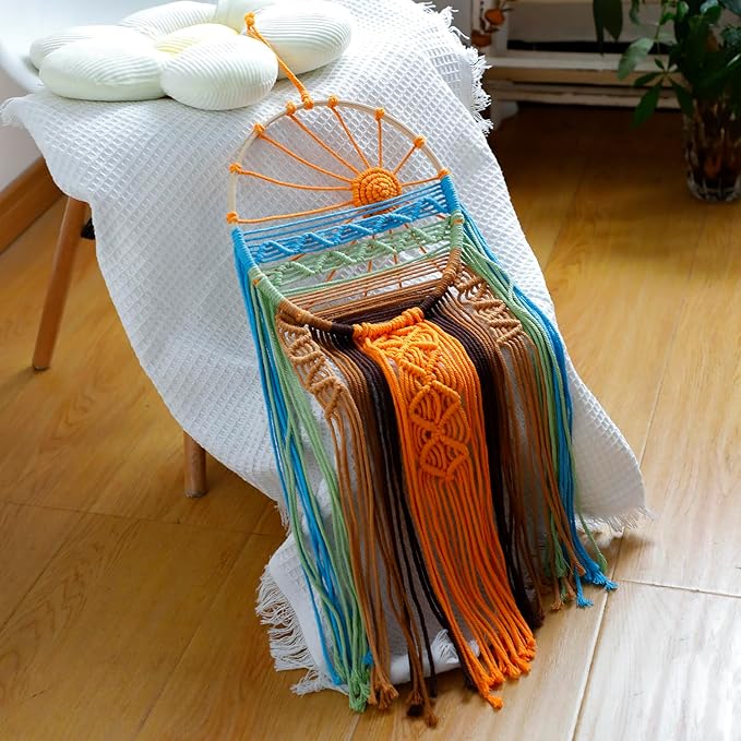 Artilady Sunset Wall Art Dream Catcher - Macrame Wall Hanging Large Dreamcatchers, Hand Woven Boho Tapestry Colorful Sun Wall Decor for Bedroom Nursery Living Room Nursery (Sunset)