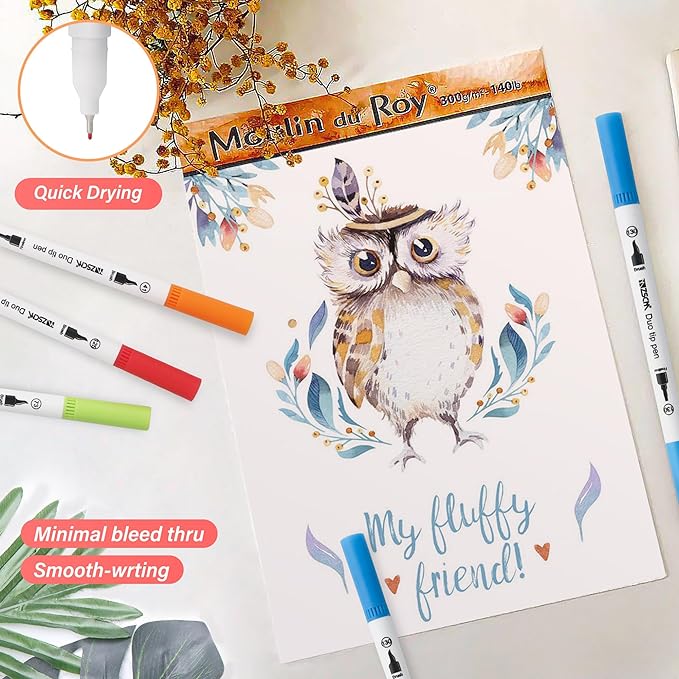 ZSCM Art Duo Tip Brush Markers Set, 60 Colors Fine Brush Tip Artist Drawing Pens Set with Coloring Book, for Adult Sketching Journal Planner School Supplies Gifts