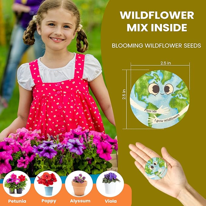 25 Plantable Seed Paper Cards- Earth Circles with Wildflower Seeds, Craft Activity, Educational Garden Party Favor, School Crafts - 2.5 inch