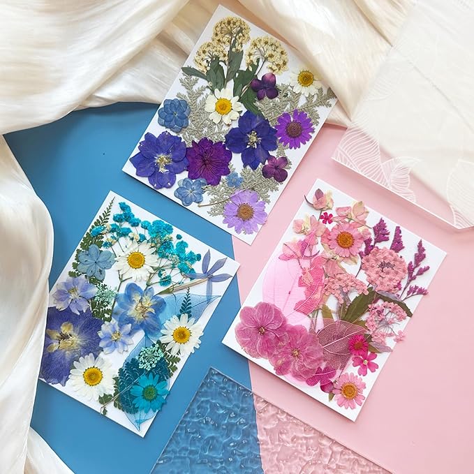 52Pcs Dried Pressed Flowers for Resin, Real Natural Bulk Assorted Dry Leaves Floral for DIY Art Crafts, Epoxy Molds, Jewelry, Soap, Candle Making, Nails Decors