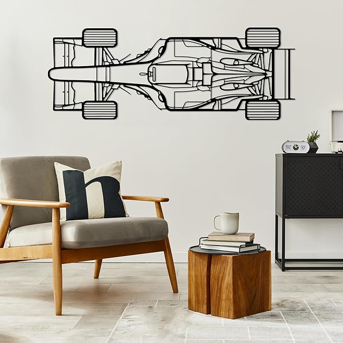 Formula Car Metal Wall Art, Sports Car Metal Silhouette, Formula Car Lovers Metal Wall Decor, Racing Gifts For Men, Minimalist Sculpture for Garage, Man Cave, Gift for Father's, (Black-30" x8.2" inch)