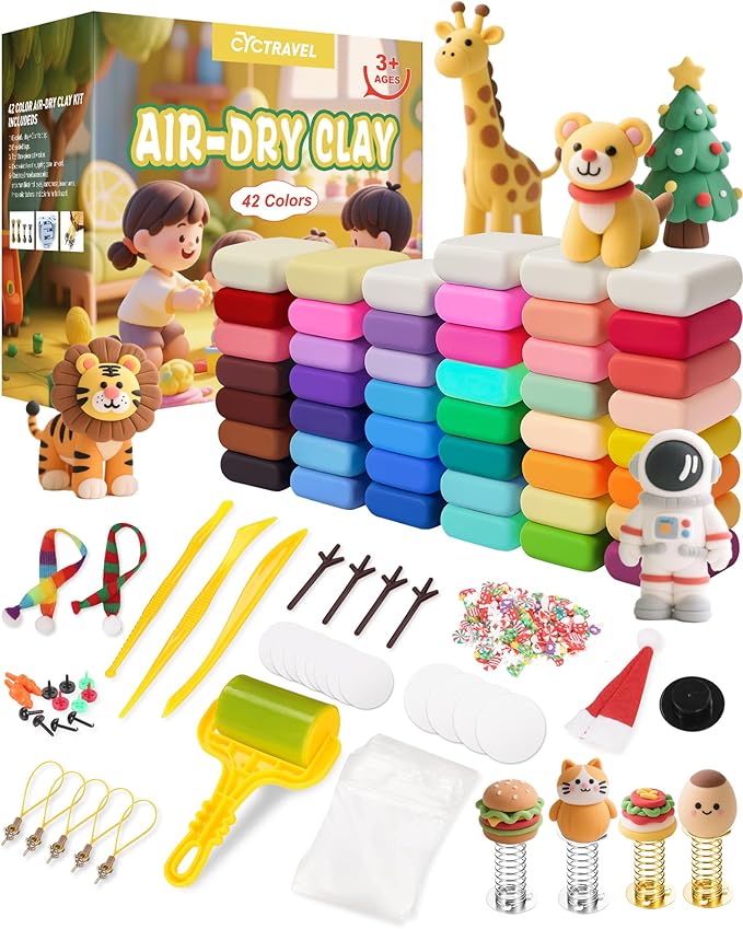 Modeling Clay Kit - 42 Colors Air Dry Clay, DIY Molding Magic Clay Includes Tools and Christmas Accessories, Modeling Clay for Kids is an Ideal Holiday Gift for Children Over 3 Years Old.