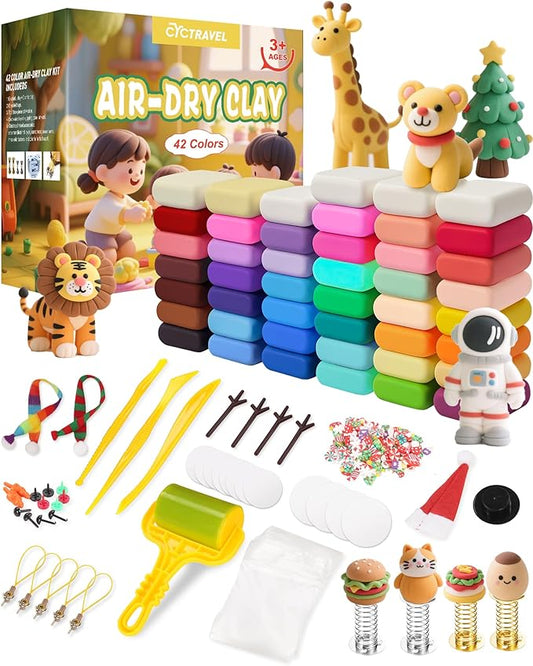 Modeling Clay Kit - 42 Colors Air Dry Clay, DIY Molding Magic Clay Includes Tools and Christmas Accessories, Modeling Clay for Kids is an Ideal Holiday Gift for Children Over 3 Years Old.