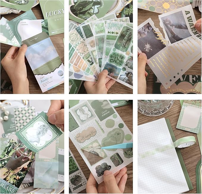 emmoolife Scrapbooking Supplies Kit, Vintage Aesthetic Scrapbook Kit for Bullet Junk Journal, Stationery, A6 Grid Notebook, DIY Journaling Supplies, Birthday Craft Gift for Teen Girl Kid Women