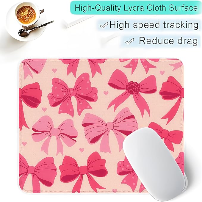 Seorsok Square Aesthetic Oversized Bows Mouse Mat, Premium Textured Mouse Pads for Office Laptop,Washable Square Mousepads with Extended Stitched Edges Non Slip Rubber Base,Rose Red Bows