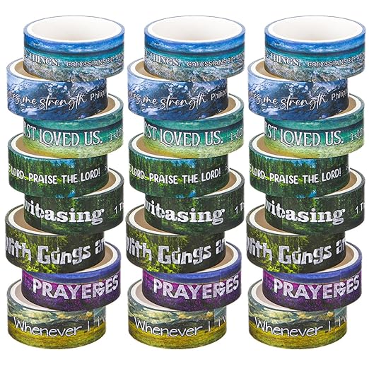 Janlaugh 24 Rolls Christian Washi Tape Gifts Bulk Religious Inspirational Scripture Supplies Bible Verse Tape for Bible Study Journaling Crafting Christmas Stocking Stuffers Gift(Scenery)