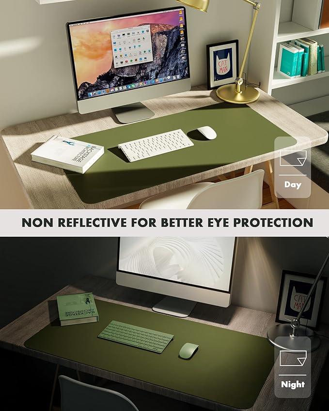YSAGi Double-Sided Desk Mat, Eco Cork Desk Protector, Large Mouse Pad, Waterproof Blotter, Writing Pad for Office/Home (23.6"x13.7", Olive Green + Cork)