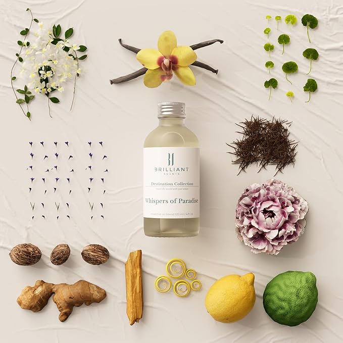 Brilliant Scents Whispers of Paradise Fragrance Oil 120ml - Premium Diffuser Oil for Home, Office, Hotels - Long Lasting, Plant-Based, Meets IFRA Standards, USA-Made - Lemon, Jasmine, Vanilla