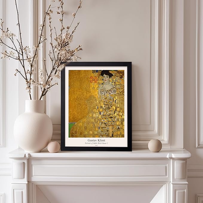Poster Master Vintage Gustav Klimt Poster - Retro Portrait of Adele Bloch-Bauer Print - Art Nouveau - Lady in Gold Art - Gold Leaf Art - Classic Painting - Living Room Decor - 11x14 Black Framed