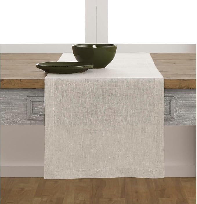 Solino Home Linen Table Runner 144 Inches Long - Athena, 100% Pure Linen Light Natural 14 x 144 Inch Table Runner for Dining, Spring, Easter
