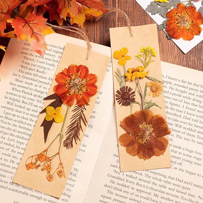 140 Pcs Fall Dried Pressed Flowers with Tweezer, Fall Themed Real Dried Flowers Leaves for DIY Crafts Resin Molds, Yellow Orange Dried Flowers for Autumn Halloween Thanksgiving Decorations