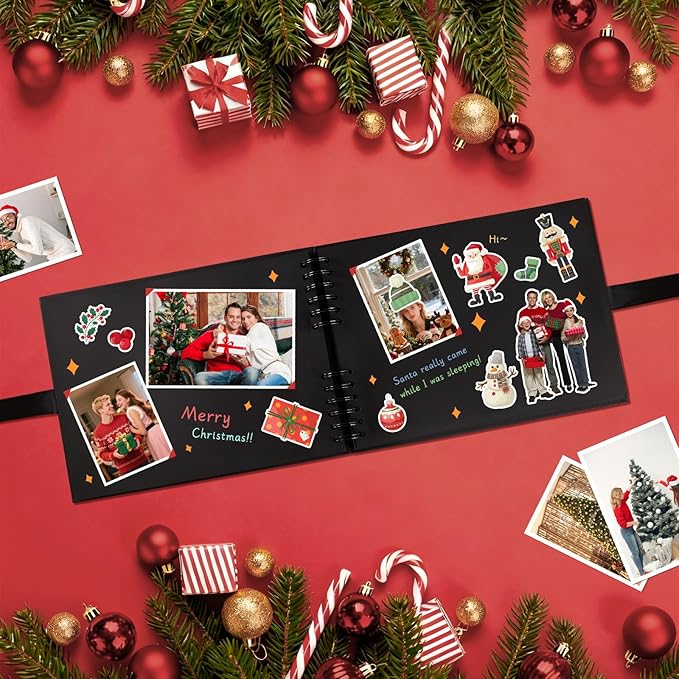 Vienrose Scrapbook Album 80 Pages, DIY Photo Album with Accessories, Black Kraft Paper Memory Book for Wedding, Birthday, Travel, Christmas, Mother’s Day, 11x8 Inches