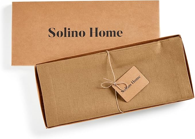 Solino Home Linen Table Runner 108 Inches Long - 100% Pure Linen Tobacco Brown Table Runner 14 x 108 Inch - Diana Medium Weight
