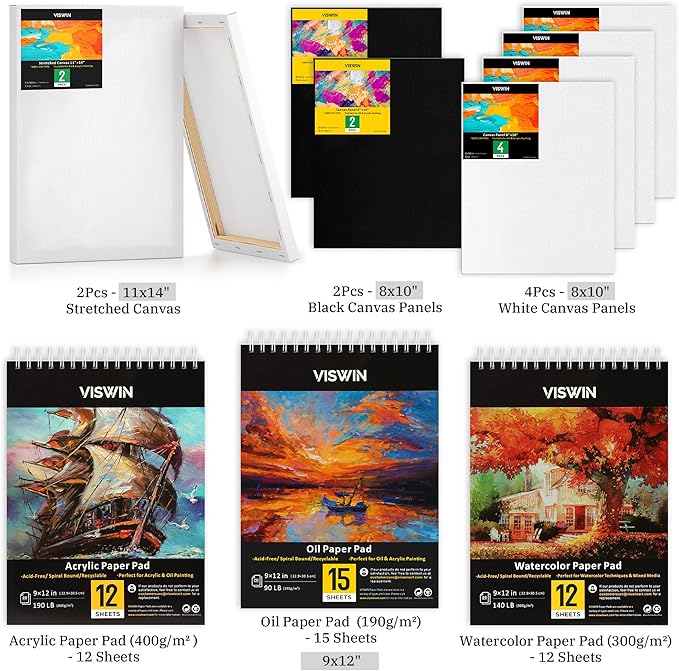 VISWIN 187Pcs All-in-One Art Painting Kit with Aluminum & Beech Wood Easel, 96 Acrylic, Watercolor & Oil Paint Set, Canvases, Painting Set with Complete Art Supplies for Adults, Artists, Beginners