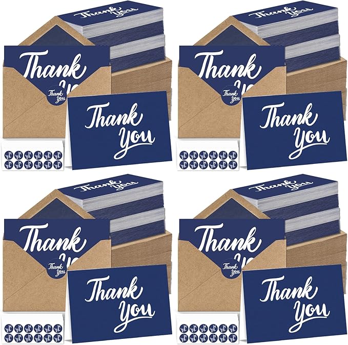 600 PCS Thank You Cards with Envelopes & Matching Stickers, Thank You Notes Bulk 4x6 Inch Minimalistic Design for Business, Baby Shower, Wedding, Small Business, Graduation, Bridal Shower, Funeral,Navy Blue