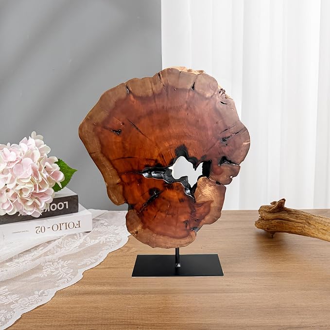 THY COLLECTIBLES Irregular Handcarved Root Wood Sculpture, Wood Tabletop Abstract Standing Sculpture for Home Decor Natural Edge Tabletop Statue Tree Stump - Large (W10.25in x H14in)