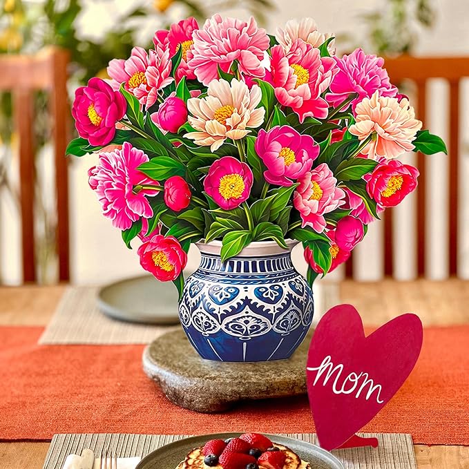 Freshcut Paper Pop Up Cards, Grande Peony Paradise, 18 Inch Life Sized Forever Flower Bouquet 3D Popup Greeting Card, Birthday Cards, Mother's Day Card, Blank Notecard & Envelope