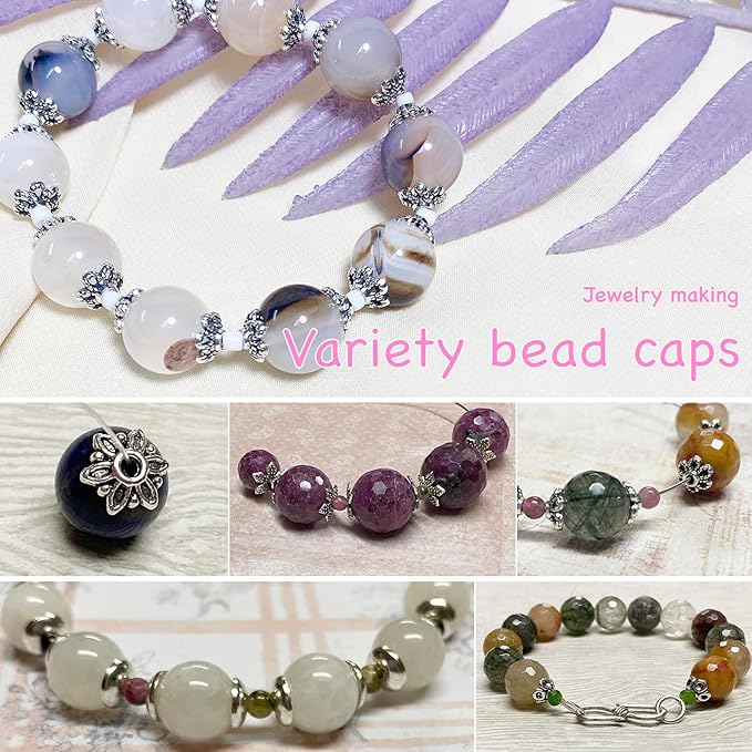 Antique Silver Spacer Bead Caps Set – 600Pcs Mixed Tibetan & Bali Style Beads Caps for Jewelry Making | Fits 8–14mm Beads | Silver, Brass & Copper Metal Bead Caps for Bracelets, Necklaces, Earrings